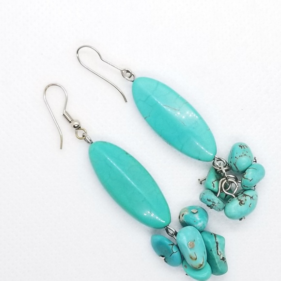 Turquoise Earrings Multi Stones Dangle Accents - Picture 4 of 5